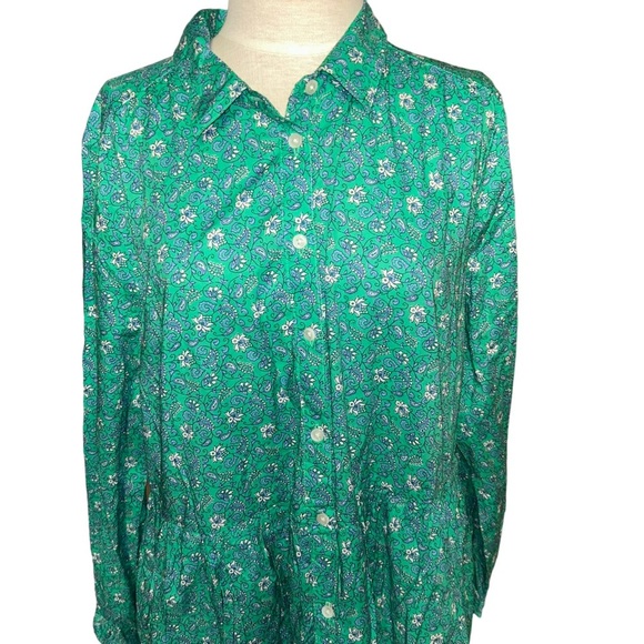 J. Crew Printed cotton mini shirtdress green blue floral paisley size 16 BF854 - Picture 4 of 7